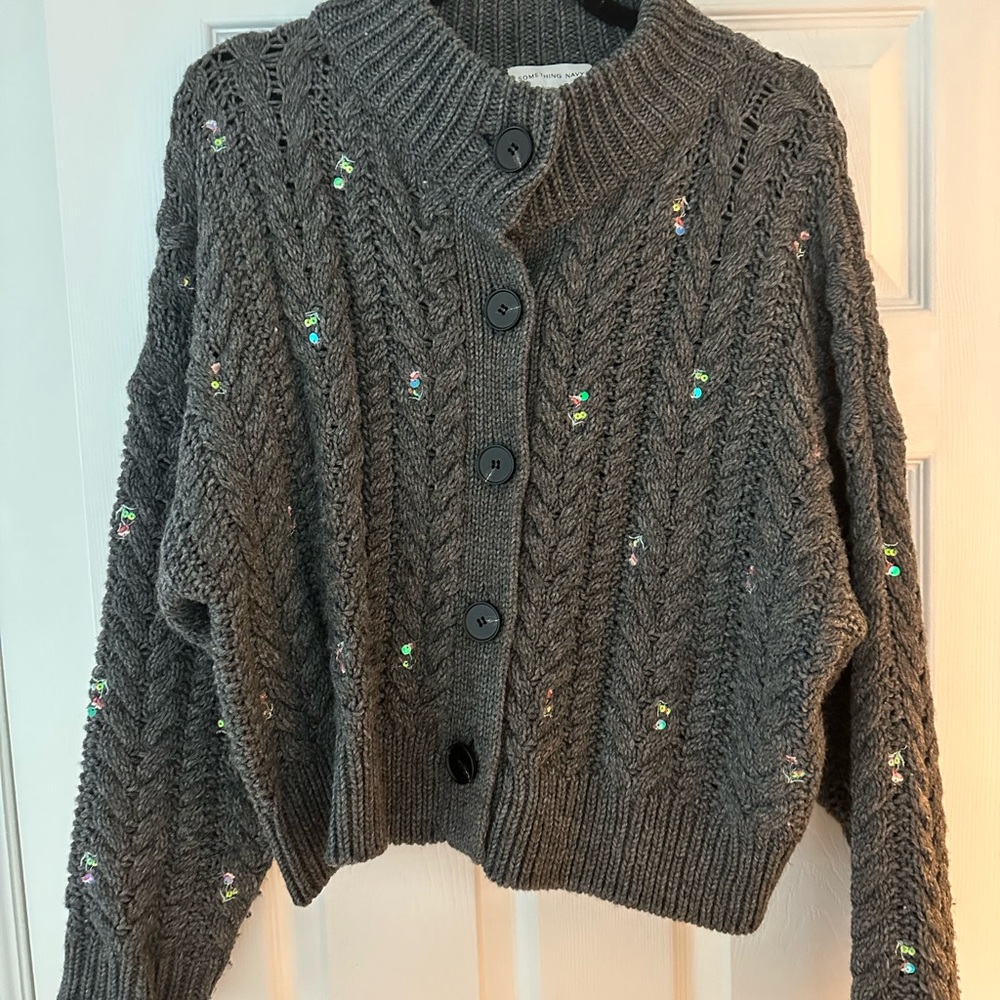 Something Navy Grey Cardigan (Size: M)